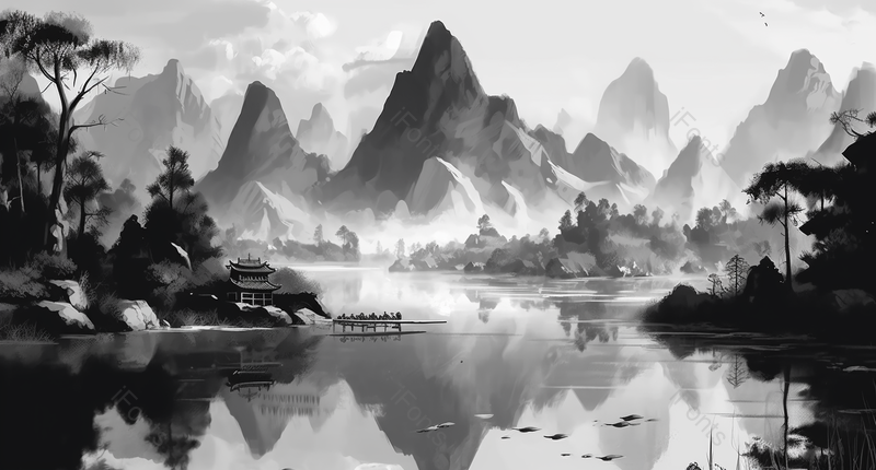 清秀俊朗新中式水墨意境山水画,插画/手绘图,插画/手绘图库,插画/手绘图下载,插画/手绘